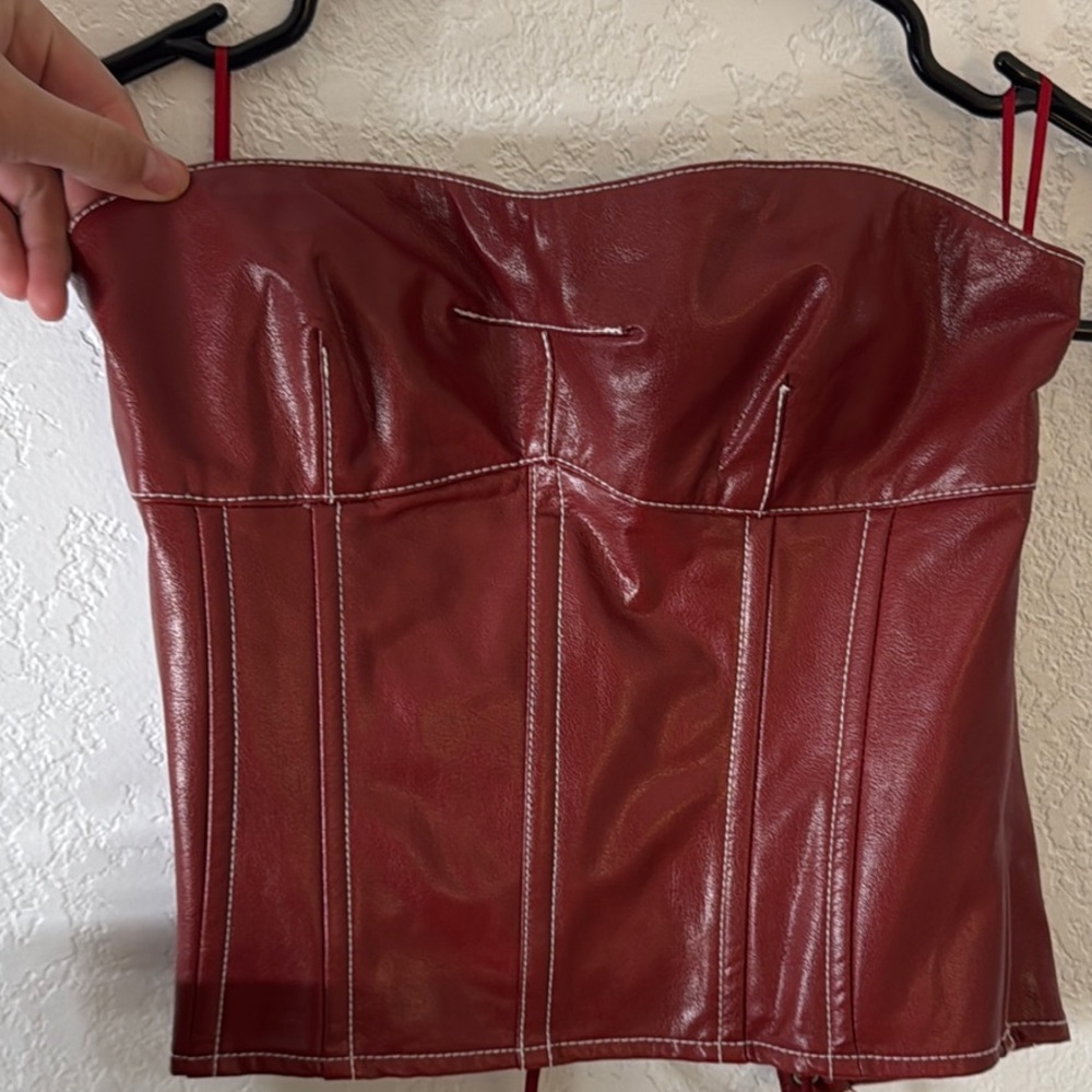 Red Faux Leather Corset Top